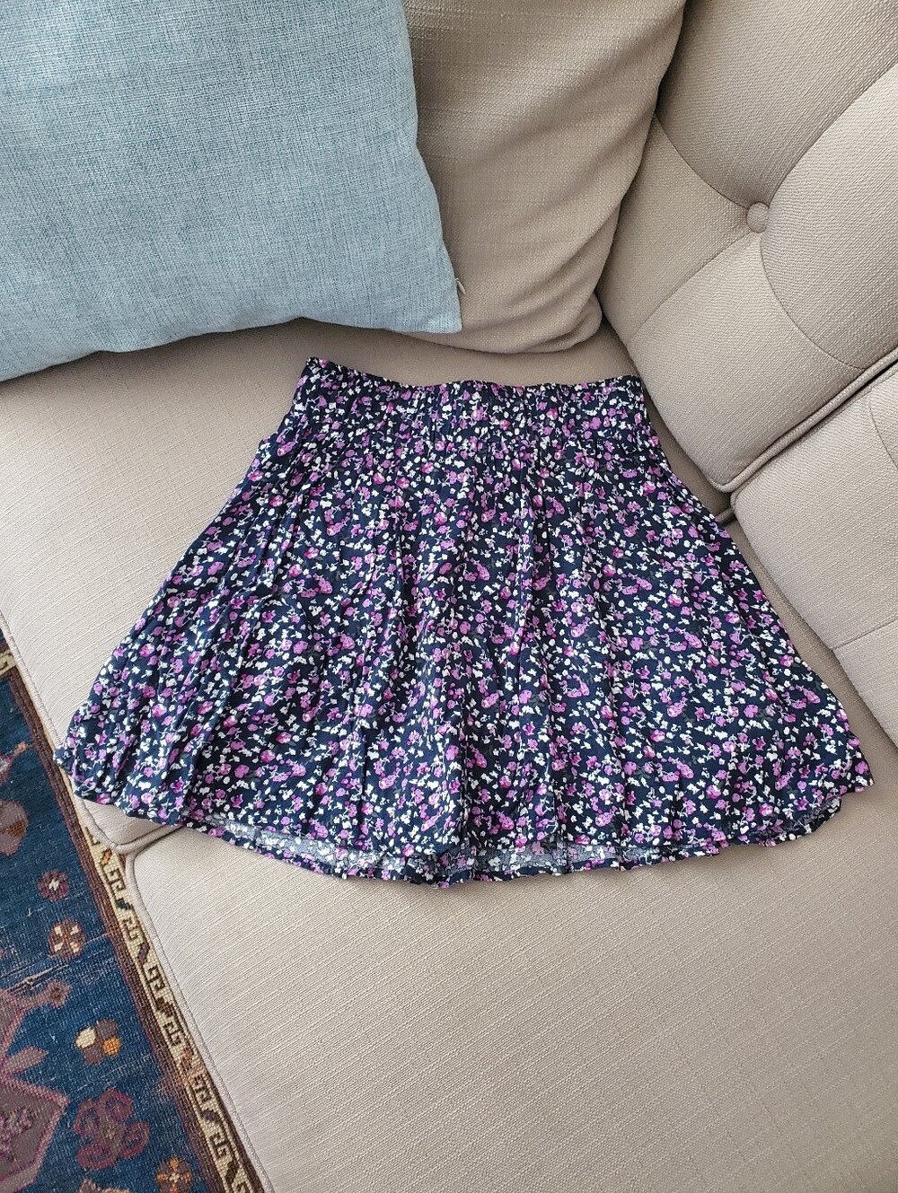 Vintage Y2K Rayon Skater Flare Pleated Mini Floral Skirt